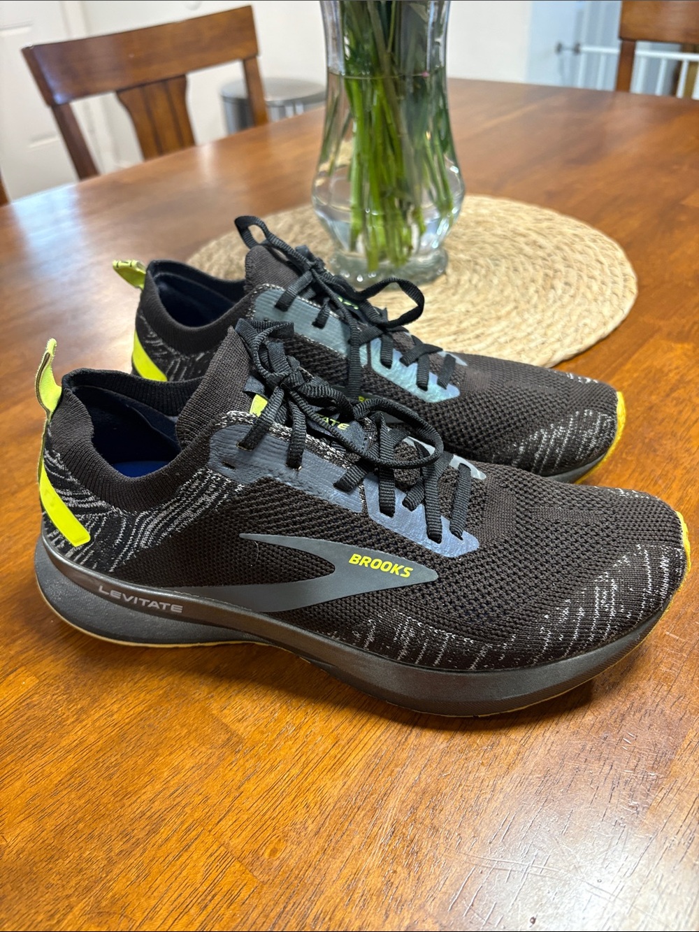 Brooks Black Running Shoes with Neon Yellow Accents